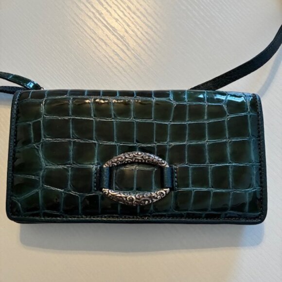 Brighton crossbody wallet purse patent leather dark green. - Picture 3 of 7